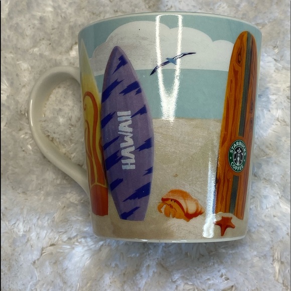 2010 Starbucks New Bone China Coffee Mug Hawaii Surfboard Design 12 fl. oz.